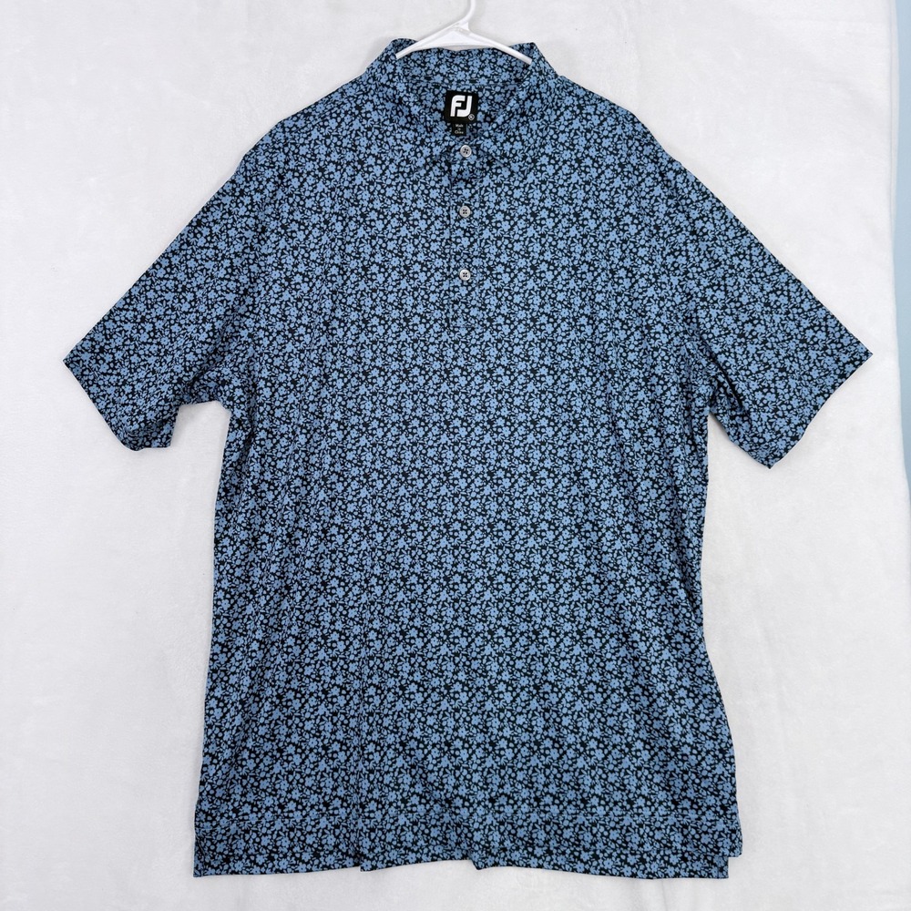 Footjoy Polo Shirt Mens XL Blue Floral Golf Performance Tony's Fresh Market